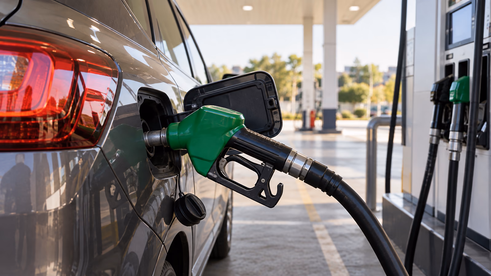 Petrol car being refuelled at a clean fuel station