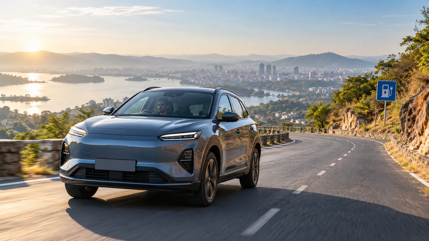 Electric SUV on a varied city and highway route